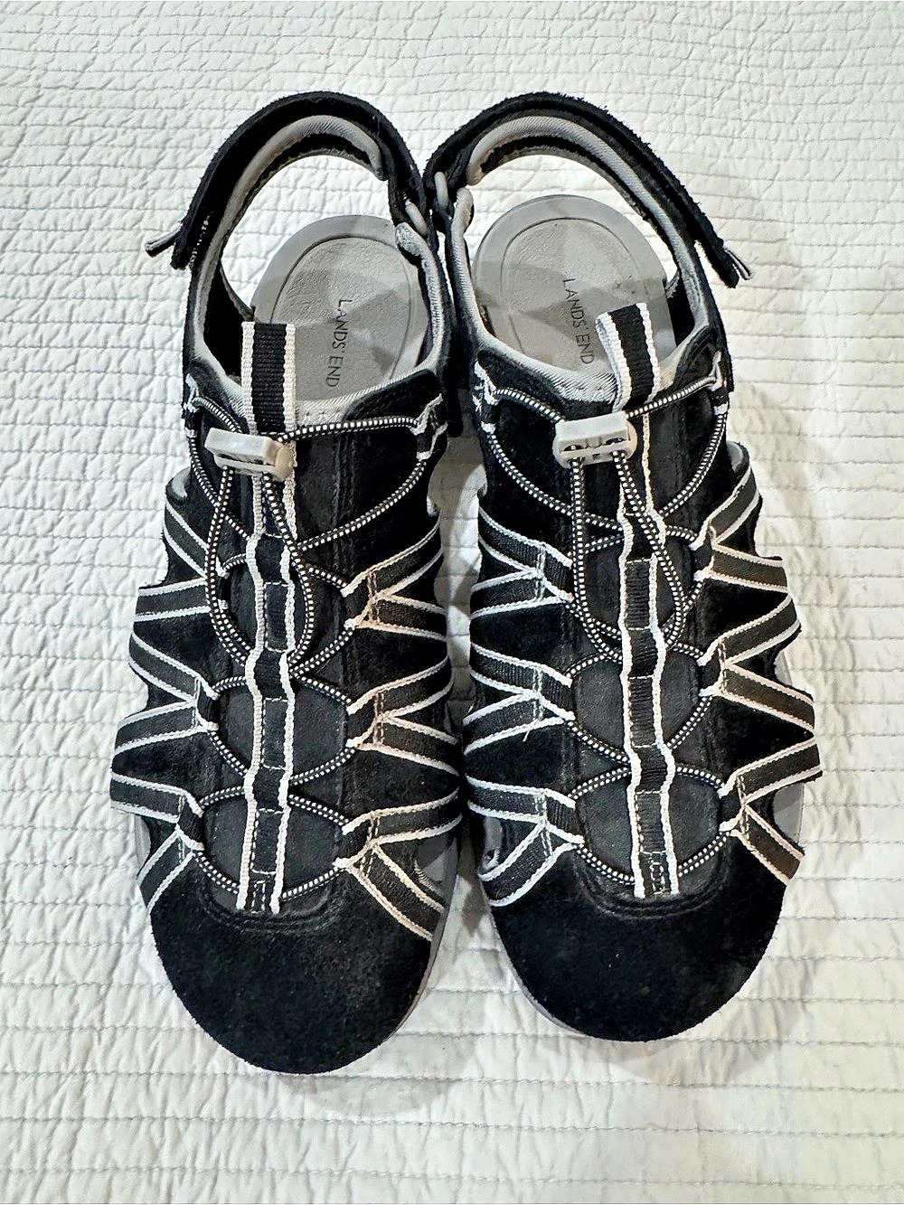 Lands' End Women's All Weather Closed Toe River Sandals Black & White US 10